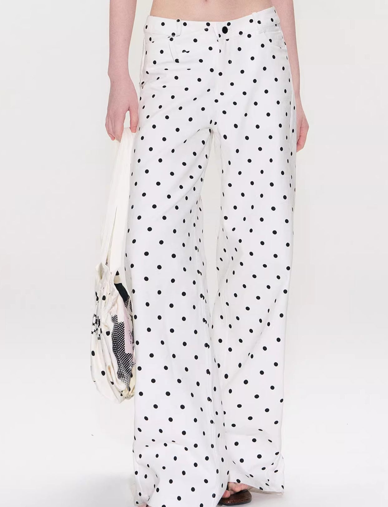 Vintage Polka Dot V-Waist Denim Pants