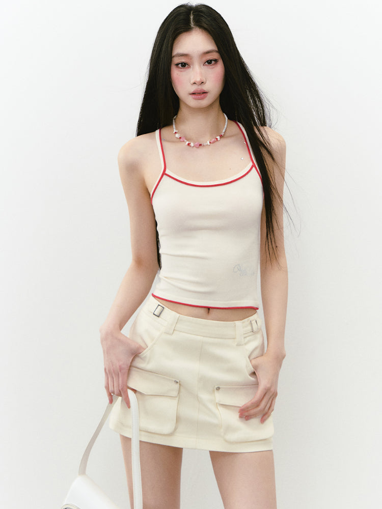 Rhinestone Knit Color-Block Sling Vest - CHINASQUAD