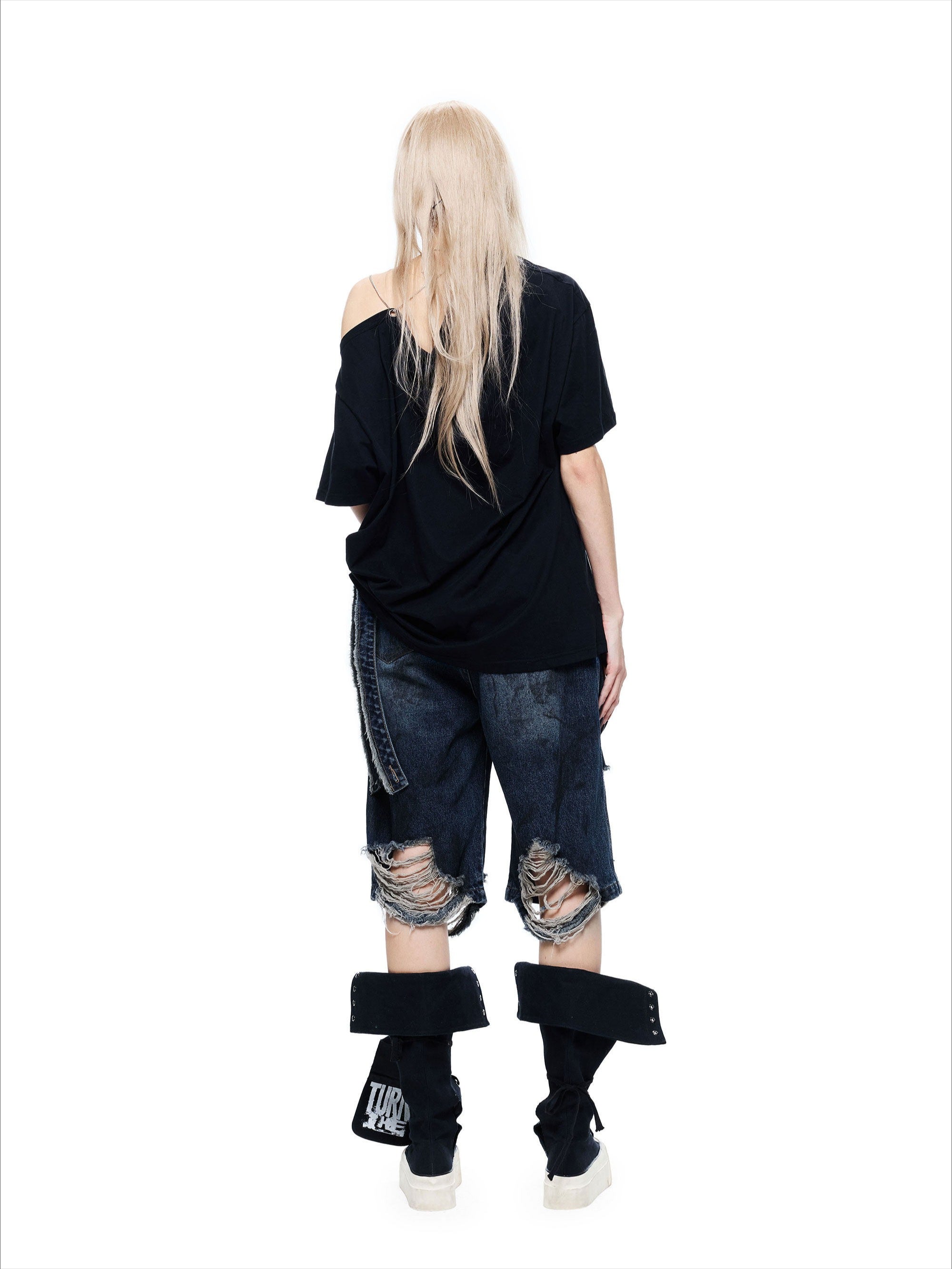 Mud-Dyed Punk Grunge Mid-Length Shorts