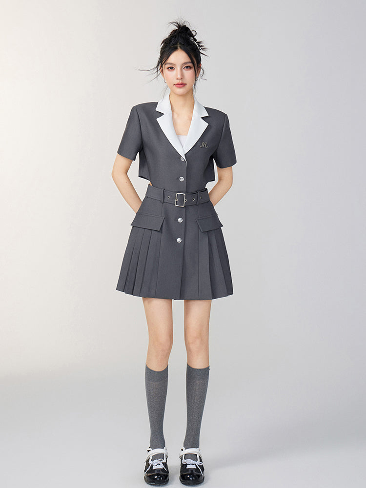 Colorblock Waist-Exposing Blazer Skirt - CHINASQUAD