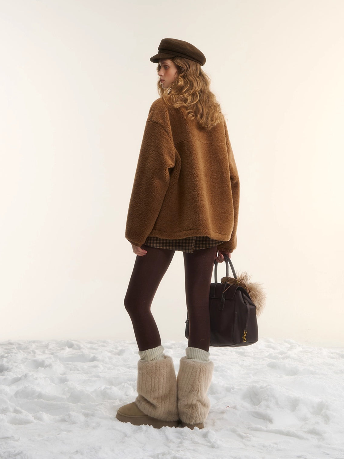 Patchwork Teddy Fleece Zip-Up Sweater