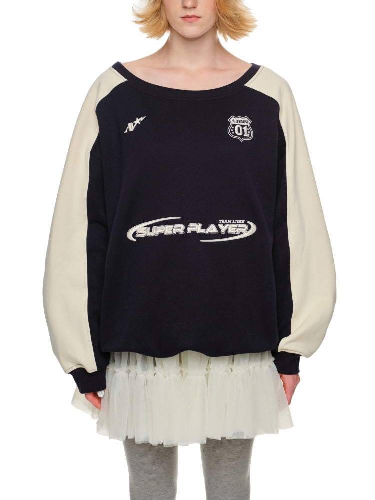 Off-Shoulder Sports Jersey Sweatshirt - CHINASQUAD