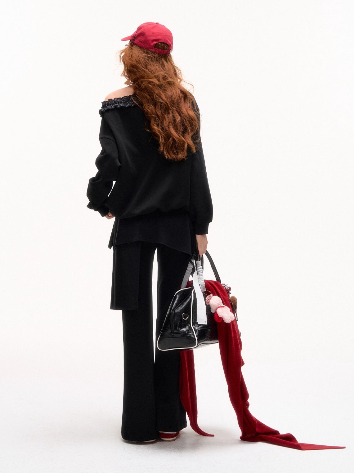 Stripe Ruffled Off-shoulder Sweatshirt - CHINASQUAD