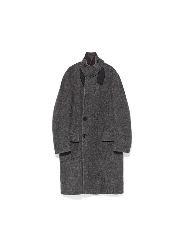 Dark Green & Gray Multi-Collar Woolen Coat - CHINASQUAD