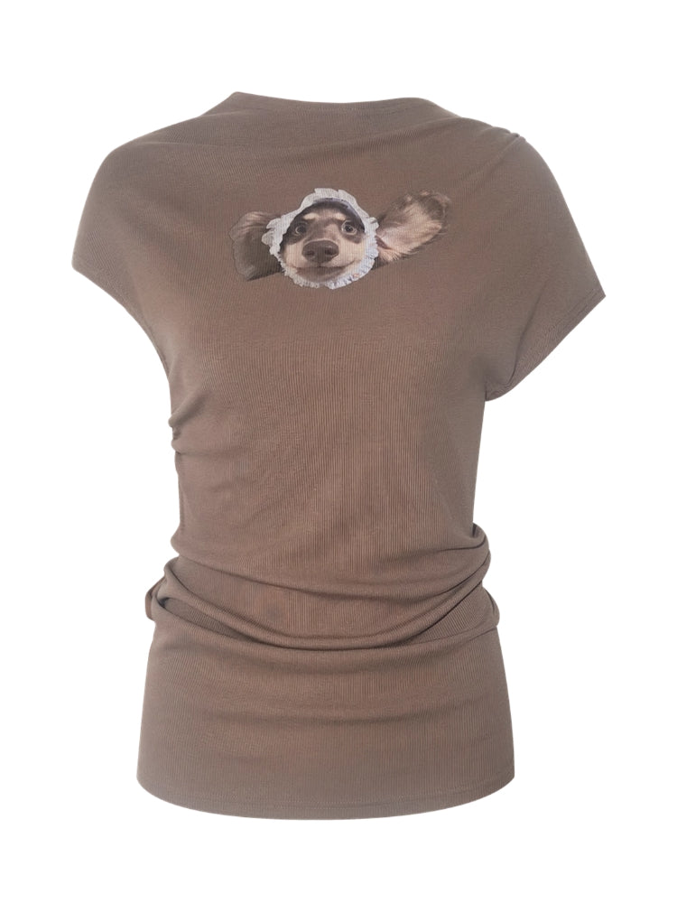 Elastic Pleated Crew Neck T-shirt - CHINASQUAD