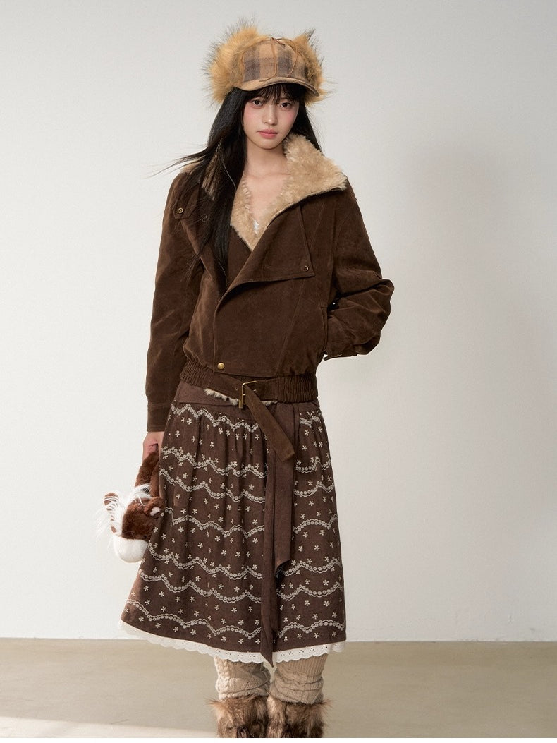 Original Suede Shearling Moto Oversized Lapel Jacket - CHINASQUAD