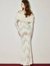 Cynthia Off-Shoulder Fur Collar Long Sleeve Lace Dress - CHINASQUAD