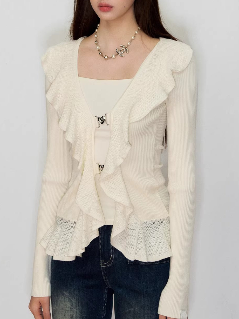 Faux Ruffle Detail Layered Knit Top