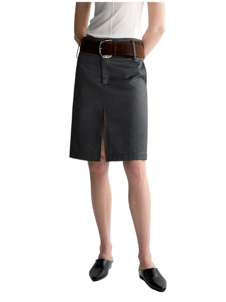 Grey Wool Double-layer Suit Midi Skirt - CHINASQUAD