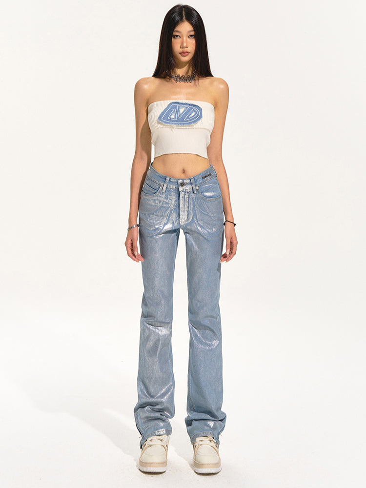 Denim Zipper-Slit Straight-Leg Jeans - CHINASQUAD
