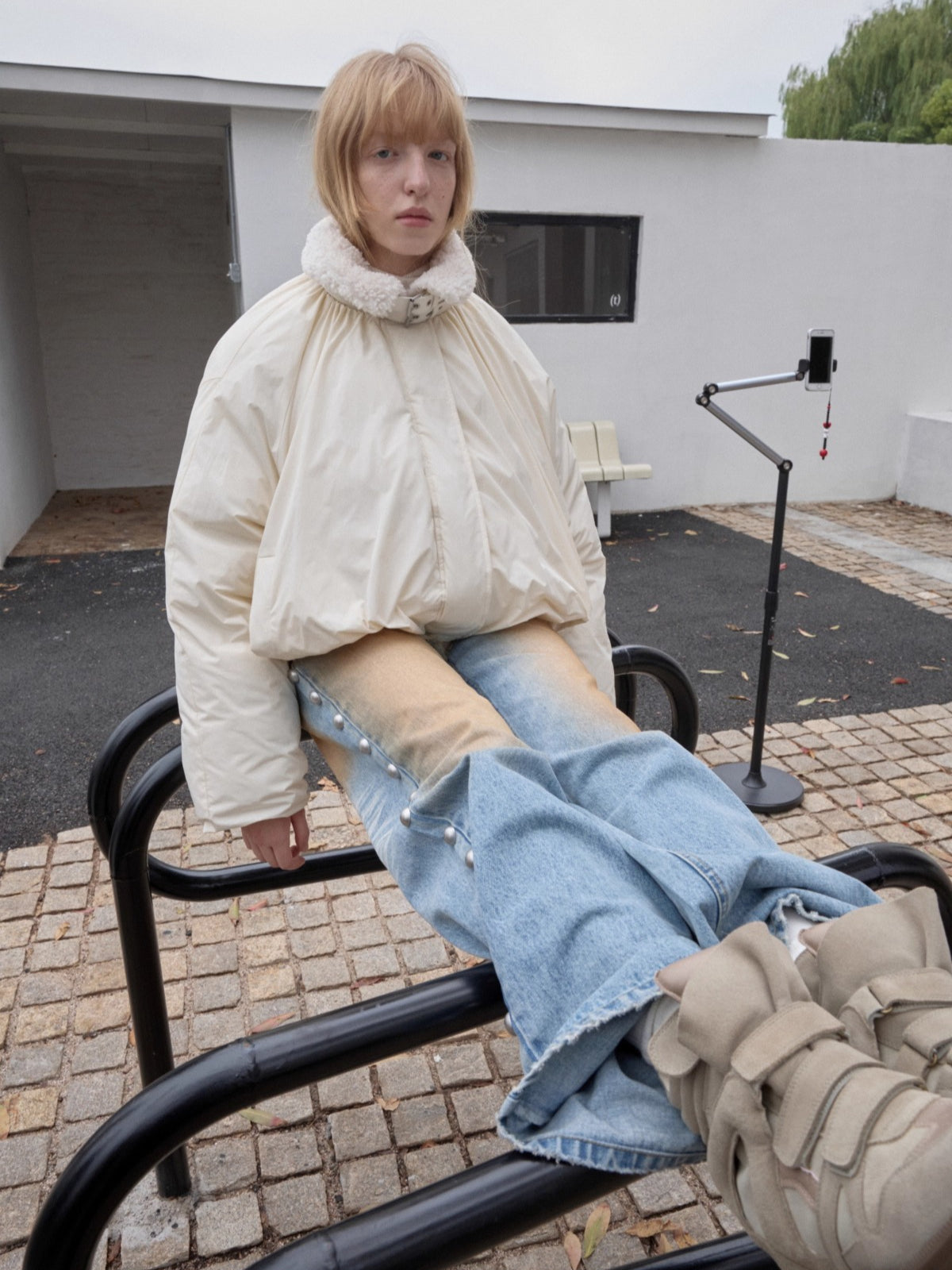 Belted Pleated Cocoon Down Jacket