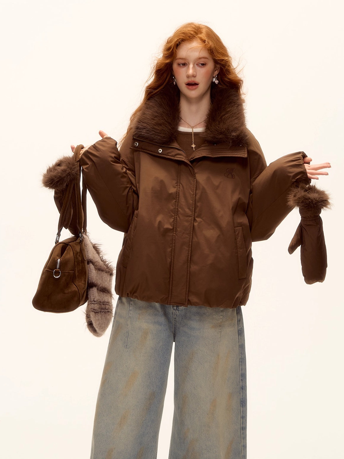 Fur-Collar Short Down Puffer Jacket