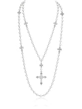 Layered Punk Heart Pearl Cross Long Necklace - CHINASQUAD