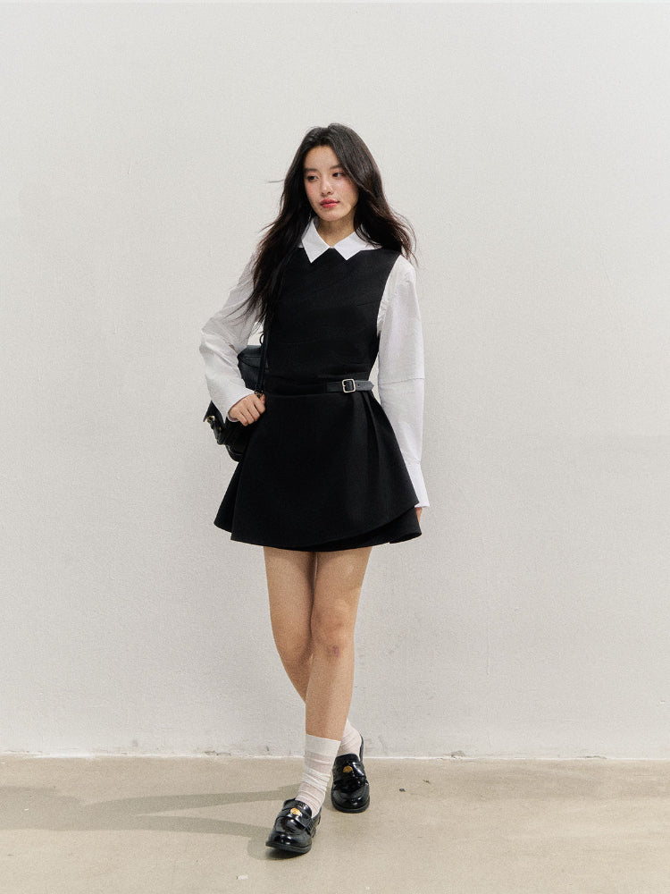 Fake Two-piece Checked Shirt Dress - CHINASQUAD