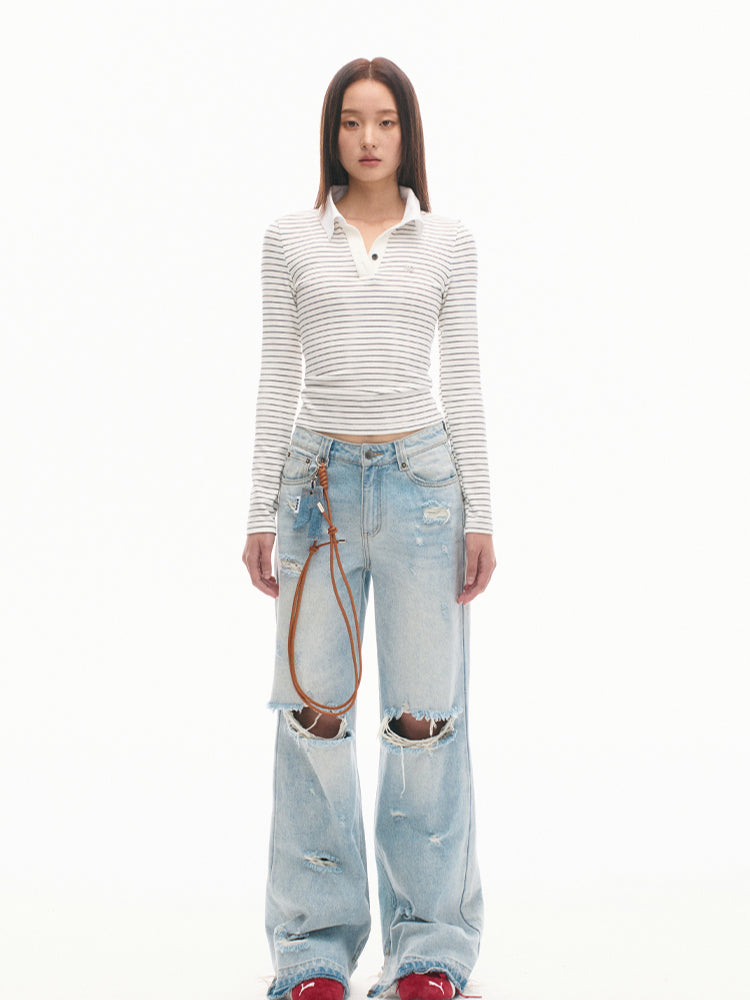 Vintage Slim Fit Black & White Striped T-shirt - CHINASQUAD