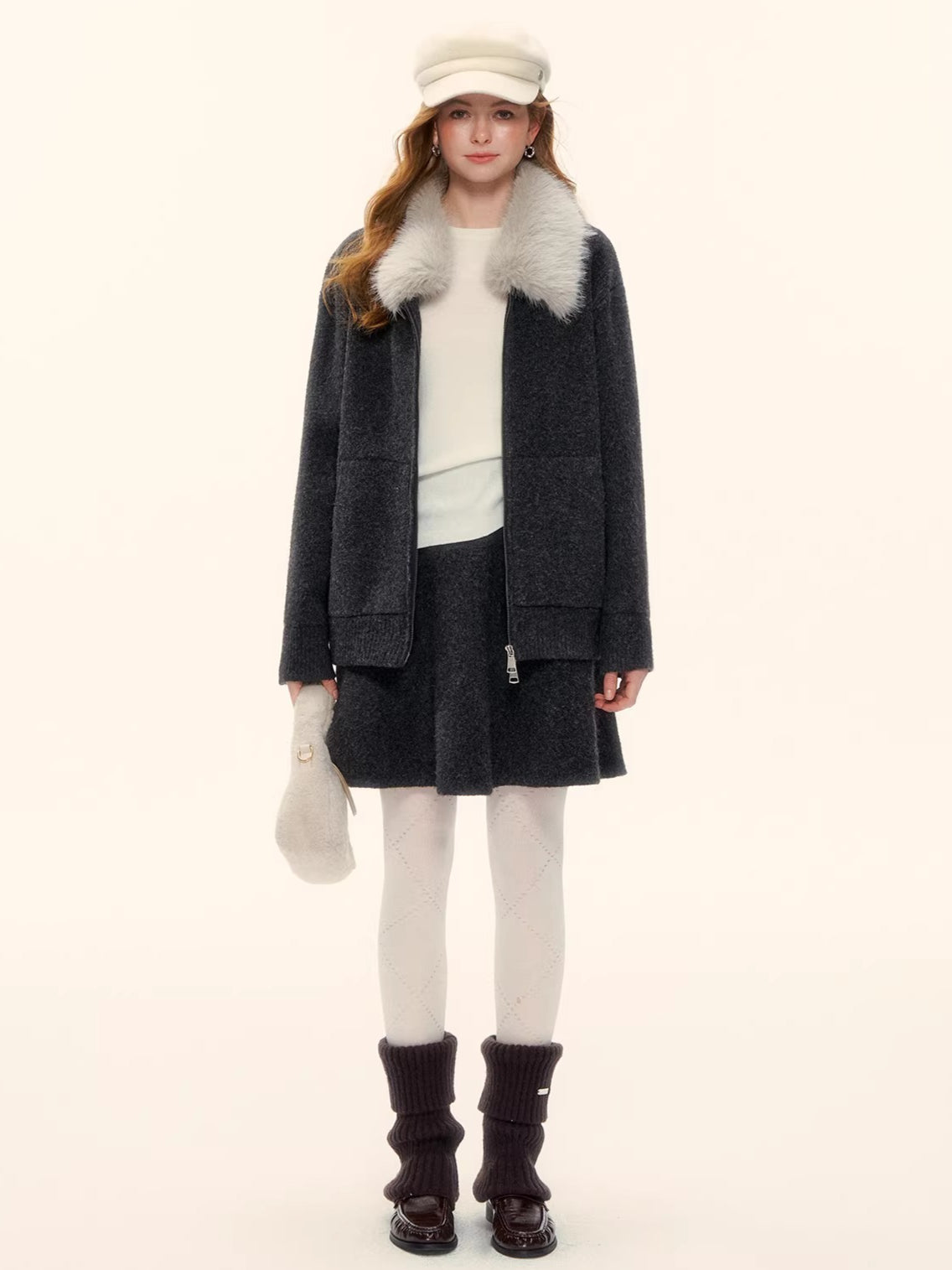 Wool-Blend Zip-Up Knit Jacket