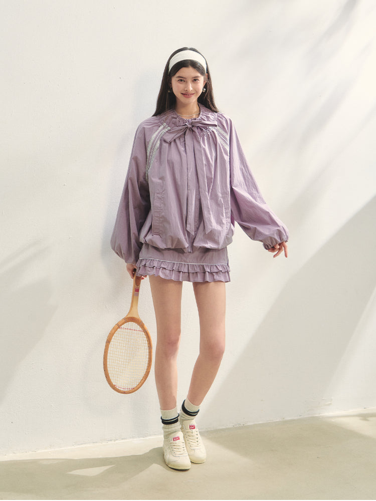 Lace Spliced Raglan Sleeve Sun Protection Shirt & Skirt Set - CHINASQUAD