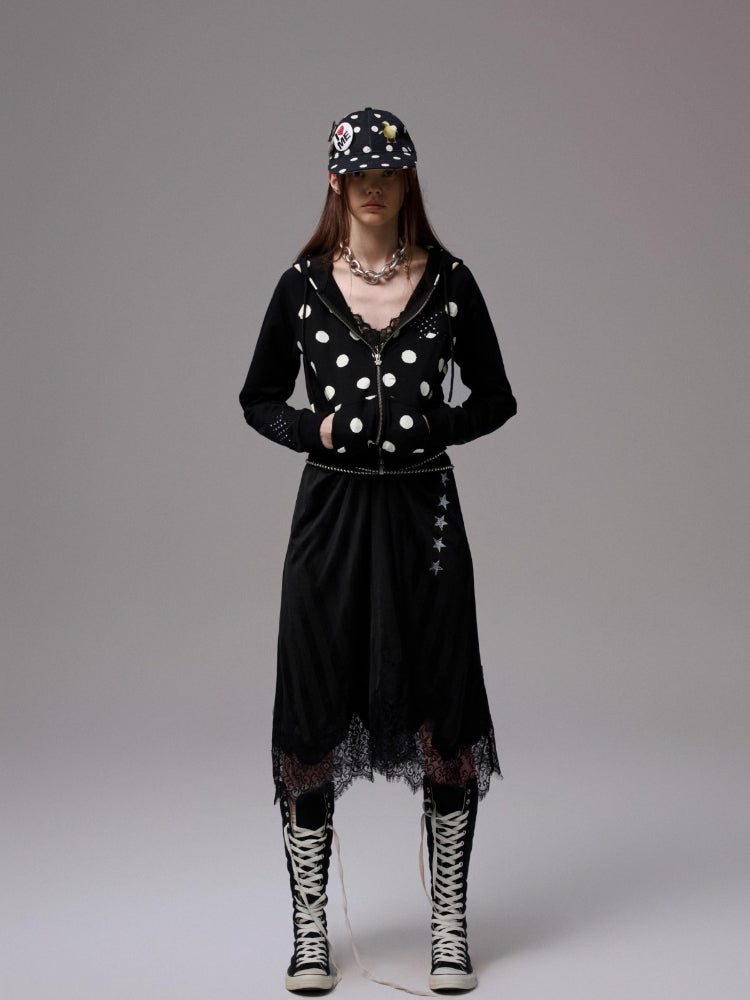 Polka Dot Spliced Zip-up Hoodie