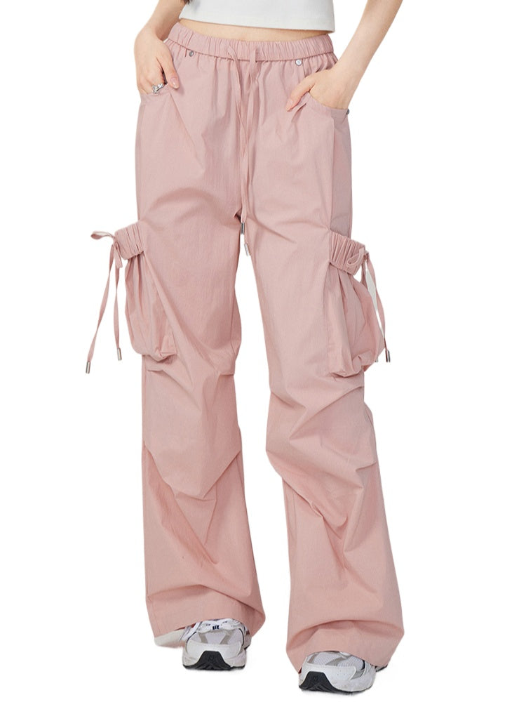 Bowknot Tie Waist Cargo Wide-Leg Pants - CHINASQUAD