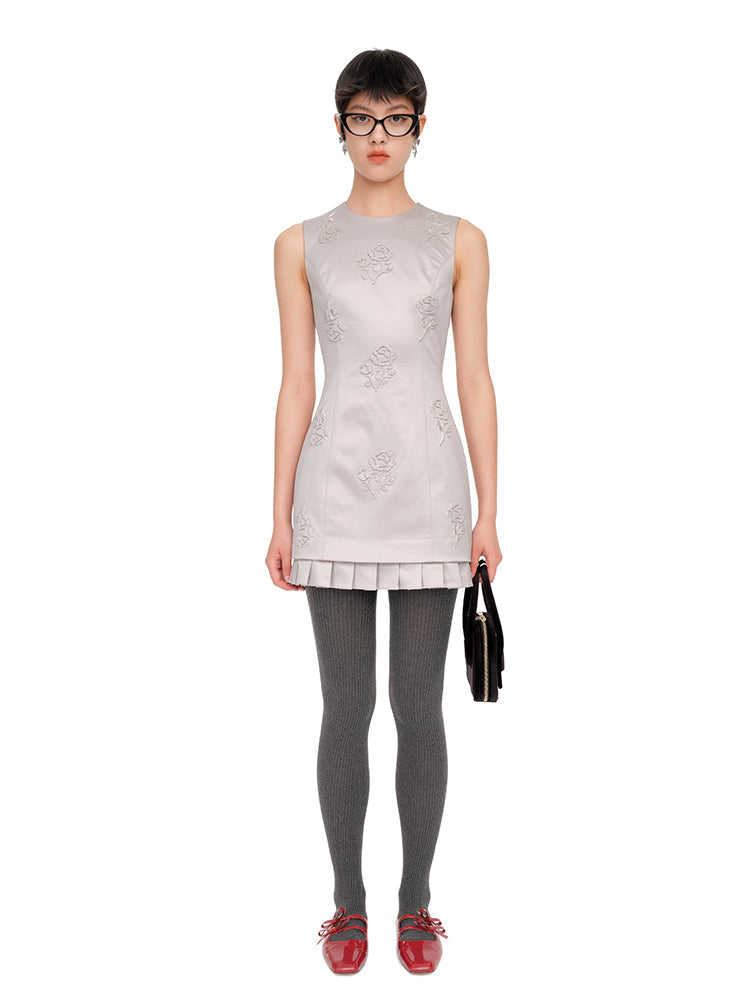 Sleeveless Rose Embroidered Mini Dress - CHINASQUAD