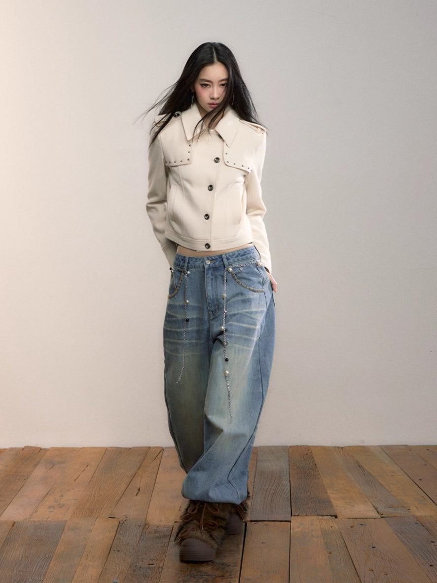 Studded Edge Cropped Fitted Jacket