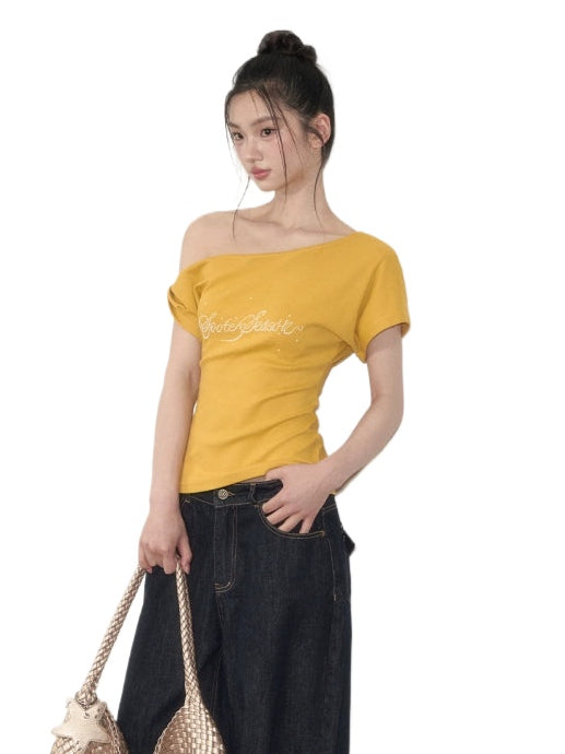 Pearl Waist - Cinching Off-Shoulder T-shirt - CHINASQUAD