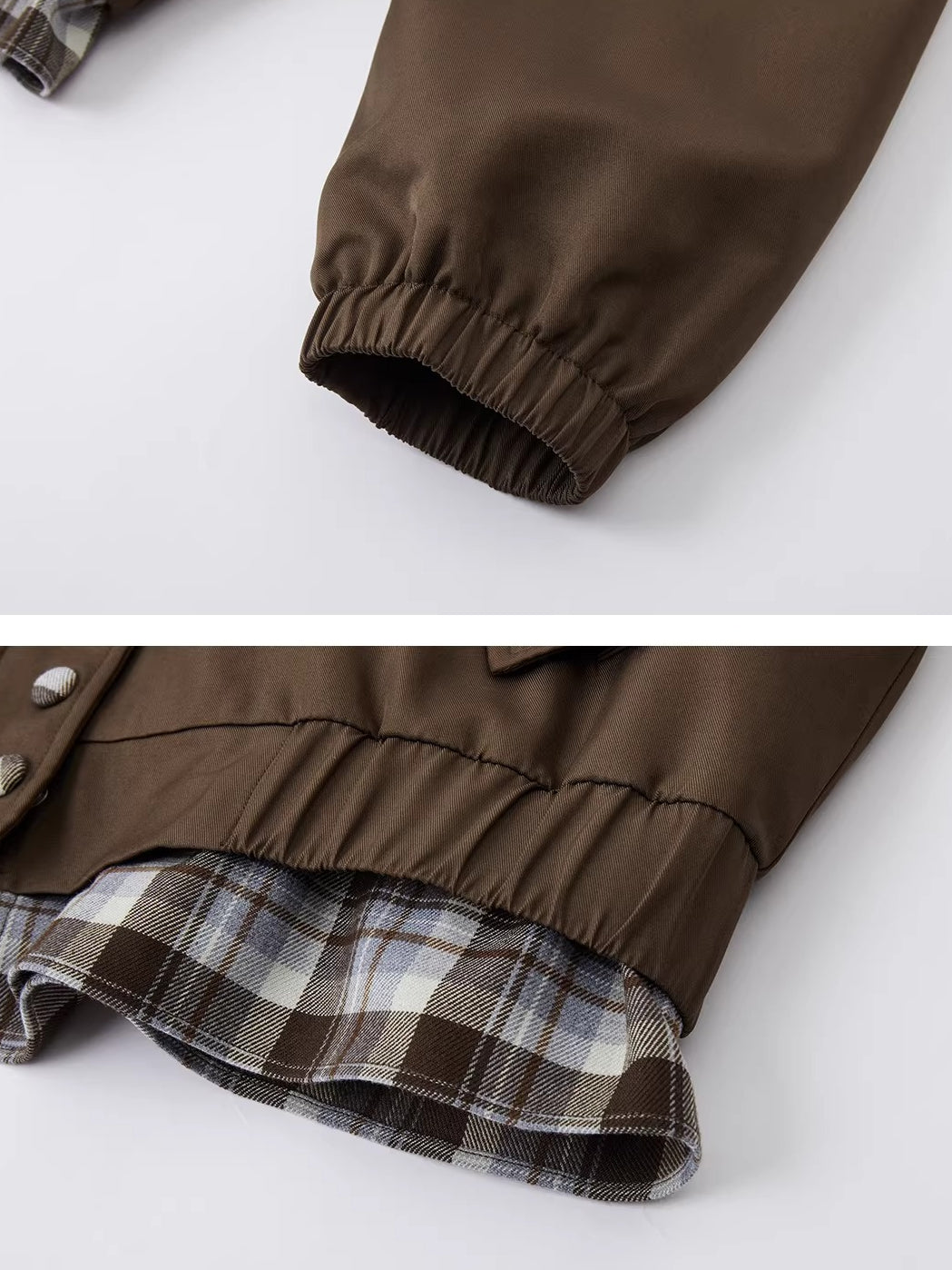 Double-Collar Plaid Patchwork Padded Jacket