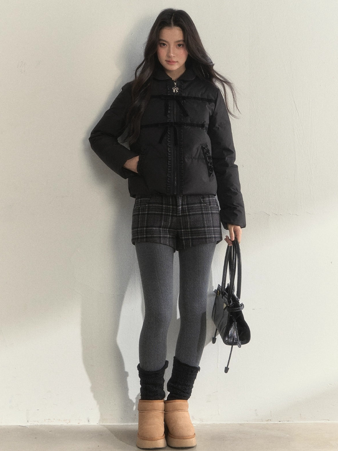 Velvet Bow Trim Down Jacket