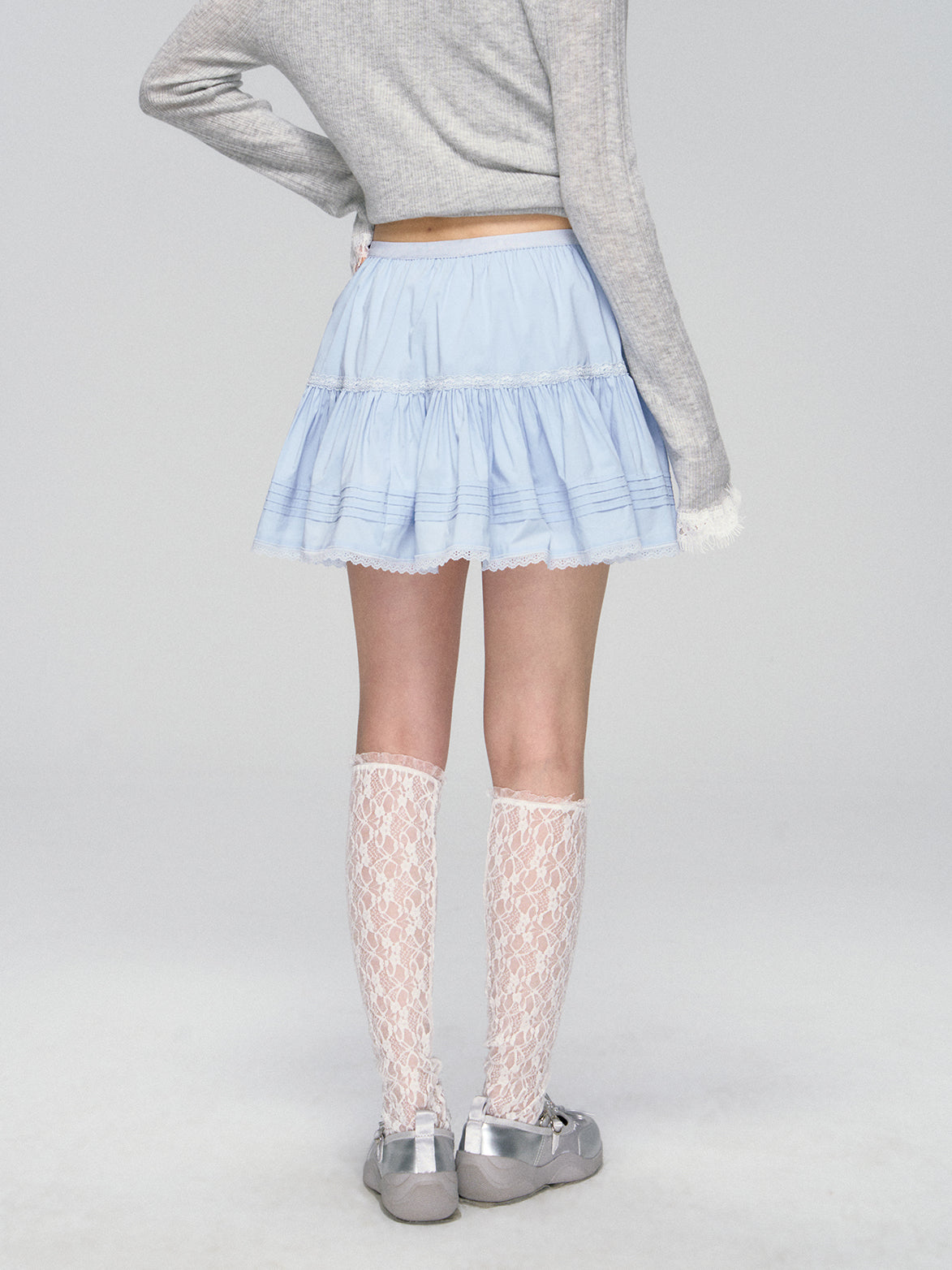 Blue Lace Trim Layered Skirt - CHINASQUAD