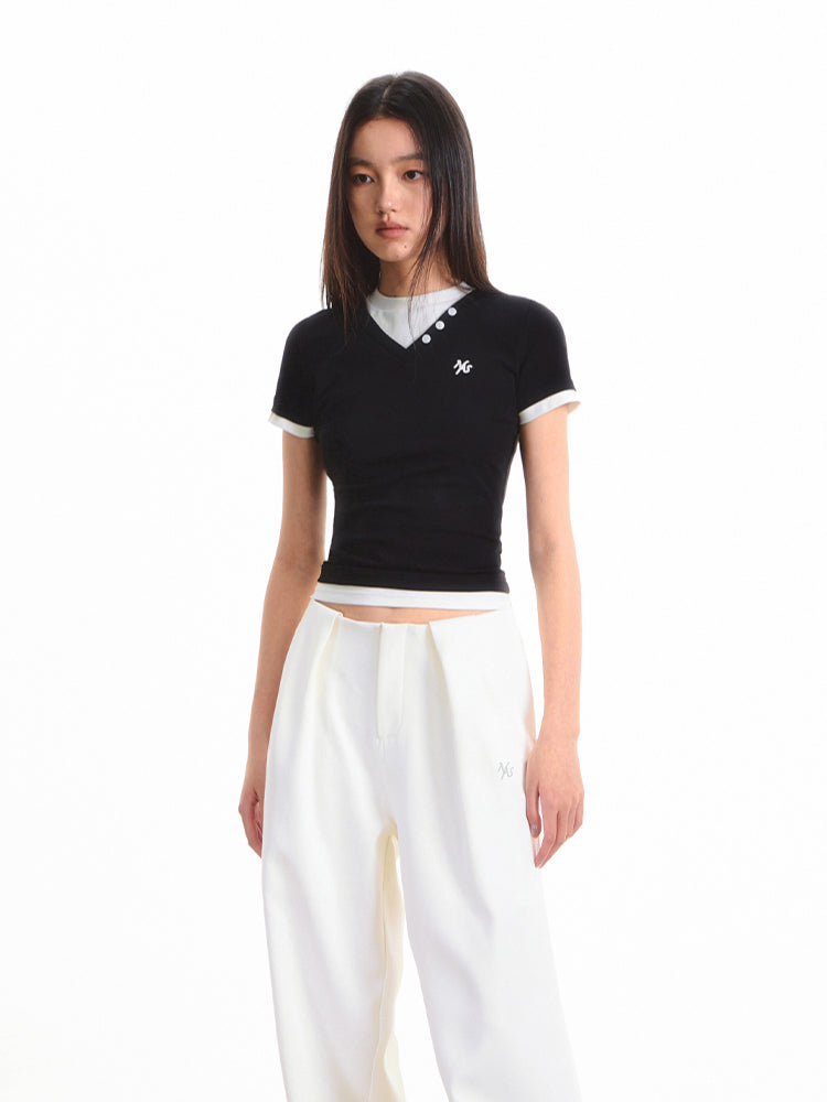 Faux Layered Short Sleeve T-shirt - CHINASQUAD