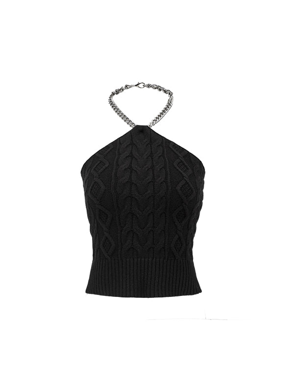 Black & White Chain Knit Tube Top - CHINASQUAD