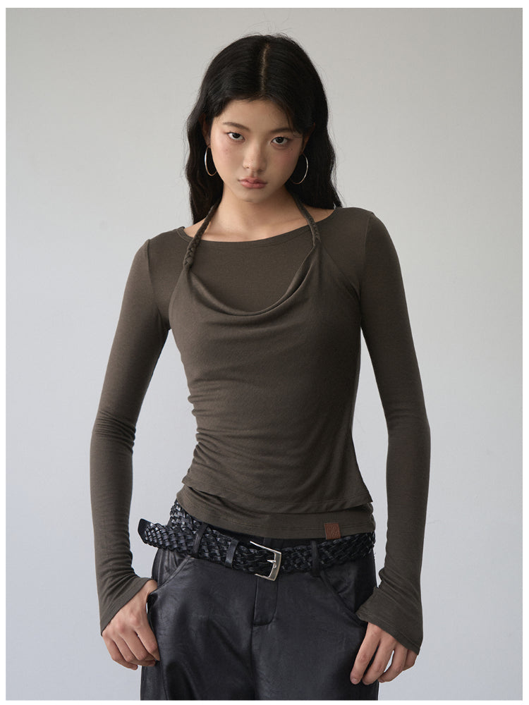 Fake Two-Piece Knit Long-Sleeve Blouse - CHINASQUAD