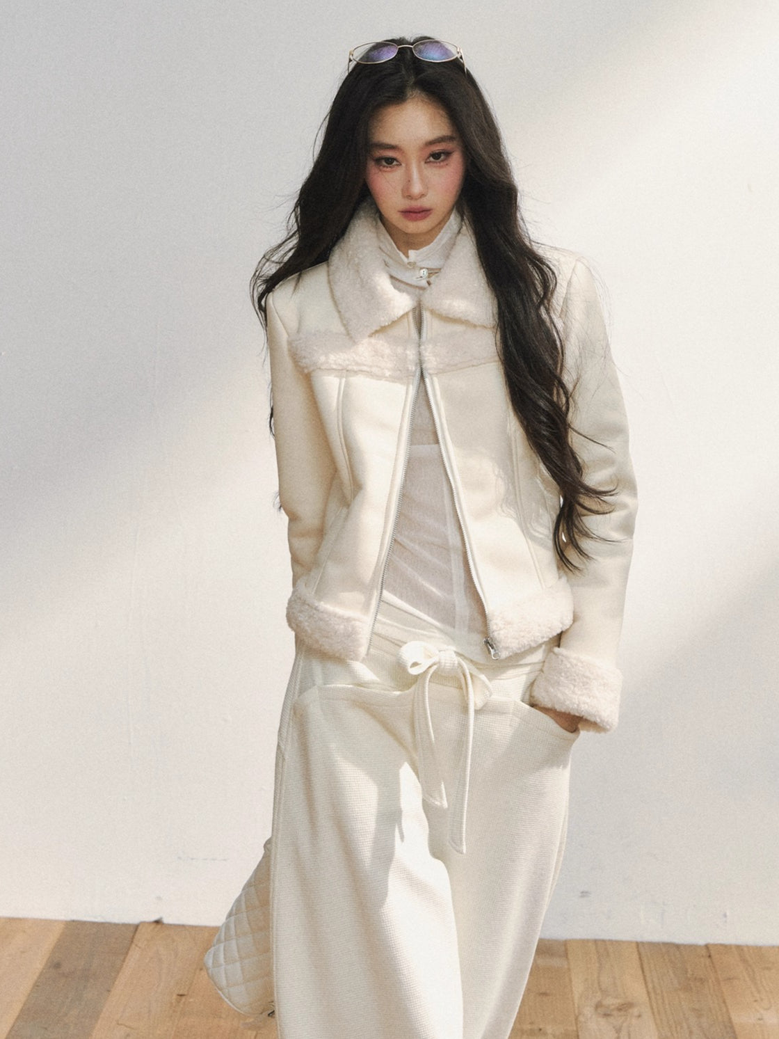 Two-Tone Shearling Cropped Jacket