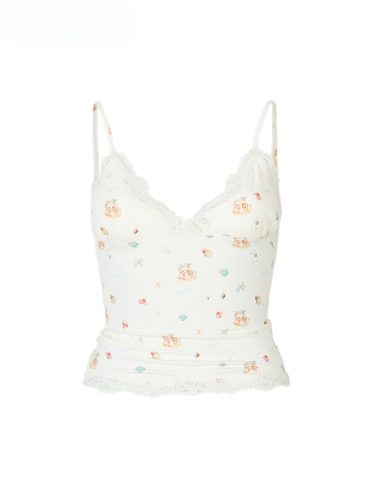 Printed Lace Trimmed Camisole - CHINASQUAD