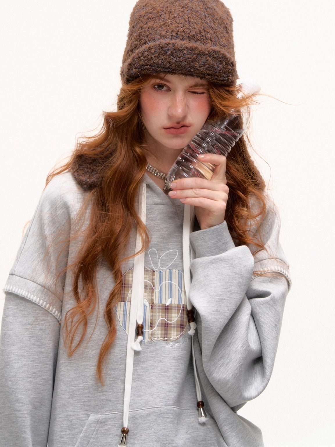 Fake Two-piece Apple Appliqué Layered Hoodie - CHINASQUAD