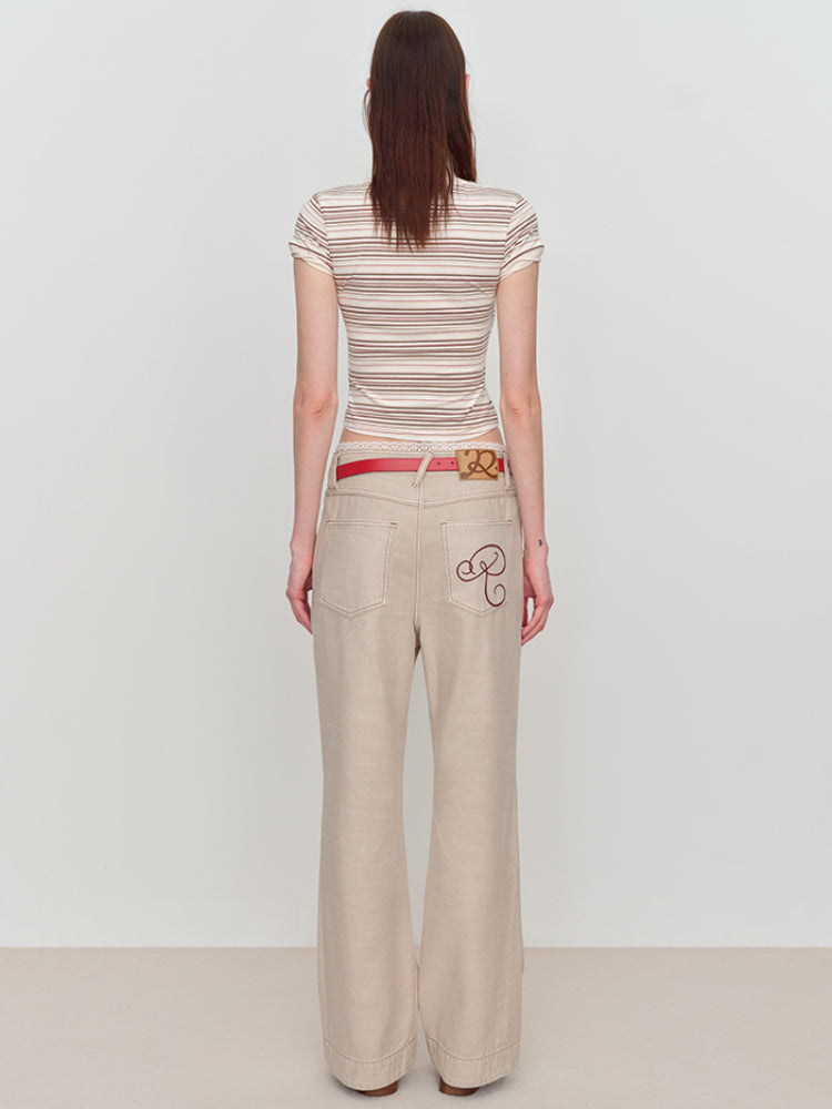 Flared Pants with Back Pocket Logo Embroidery