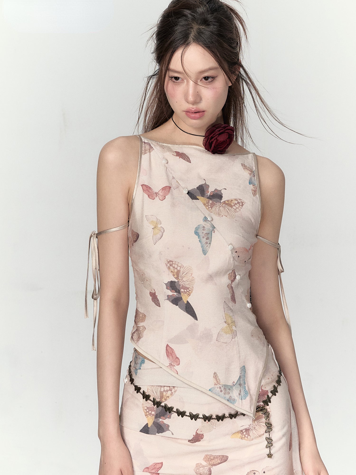 Butterfly Print Tank Top & Skirt Set - CHINASQUAD