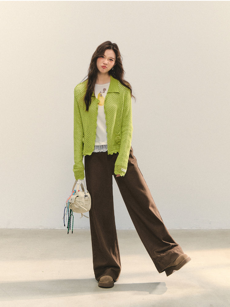 Hollow-out 3D Flower Crochet Lapel Cardigan - CHINASQUAD