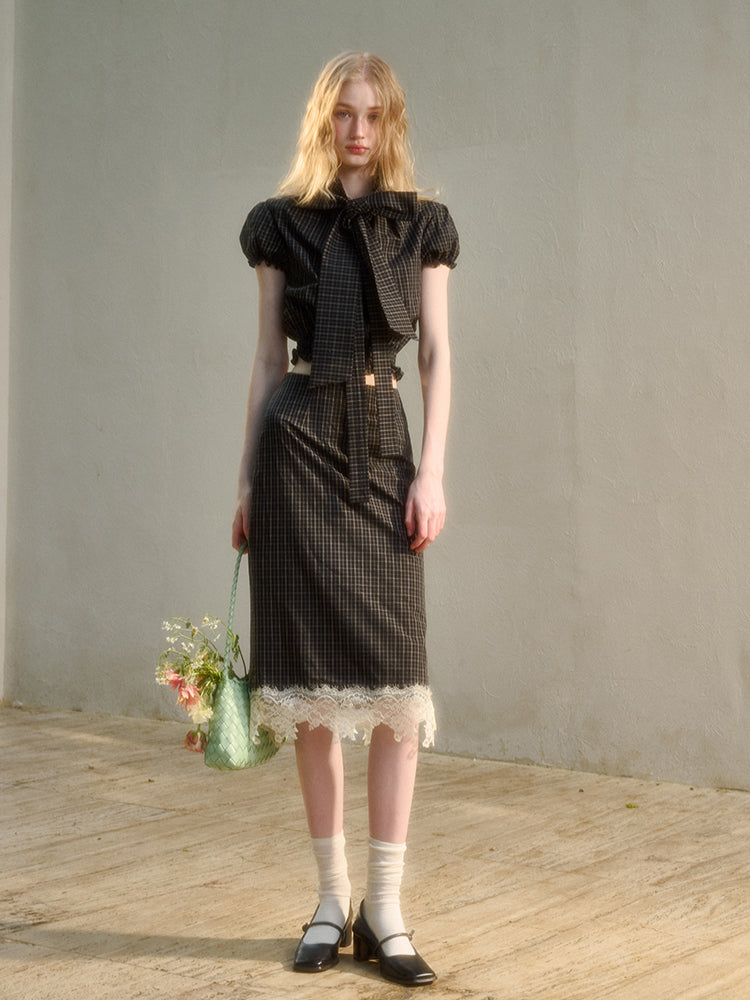 Natural Cotton Bow-Tie Shirt & Skirt Set - CHINASQUAD