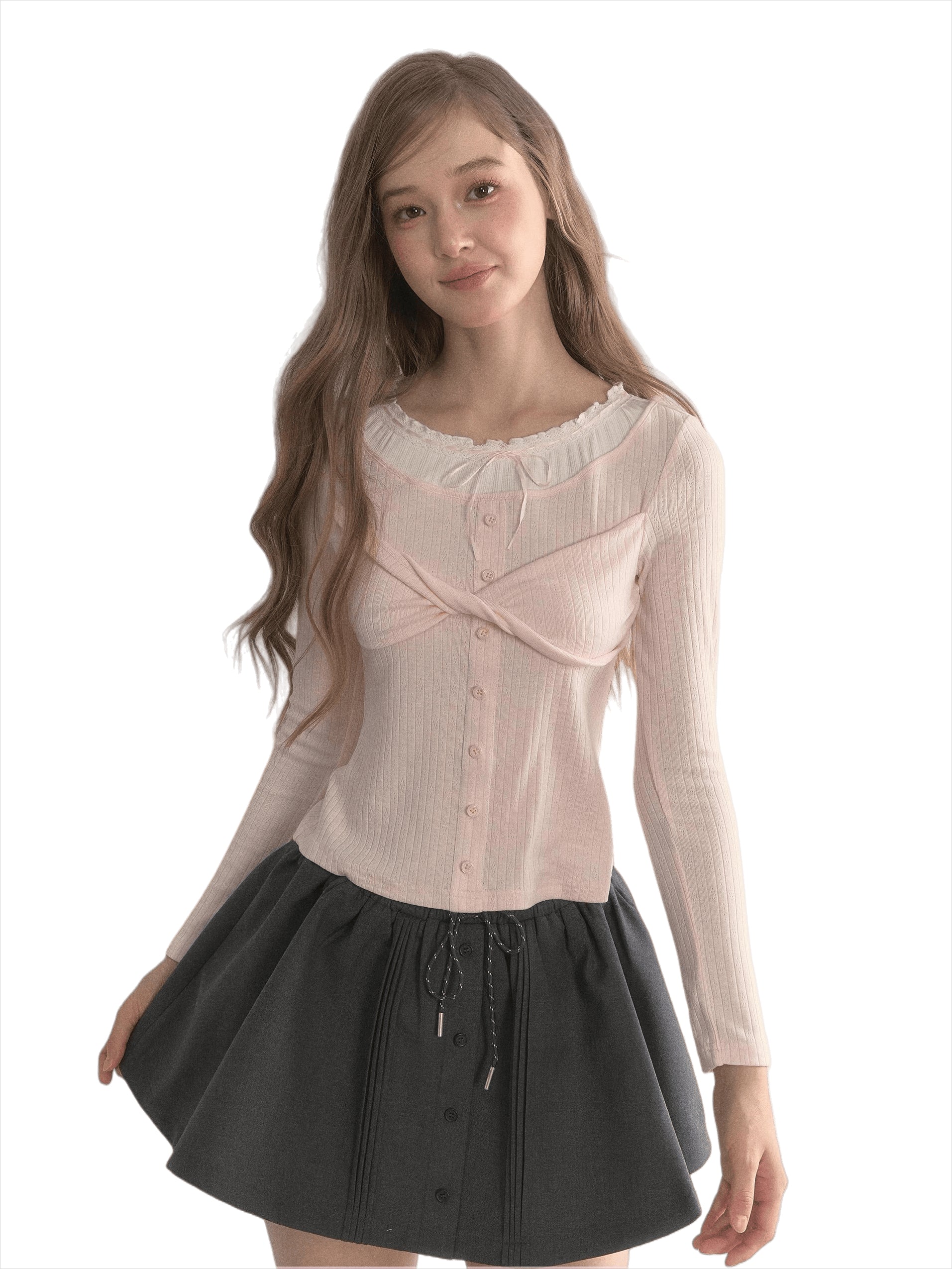 Bow-Tied Knit Long Sleeve T-Shirt