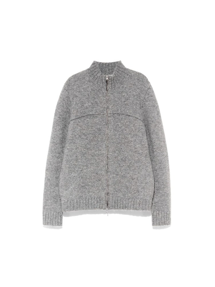 Gray Zip High Collar Sweater - CHINASQUAD