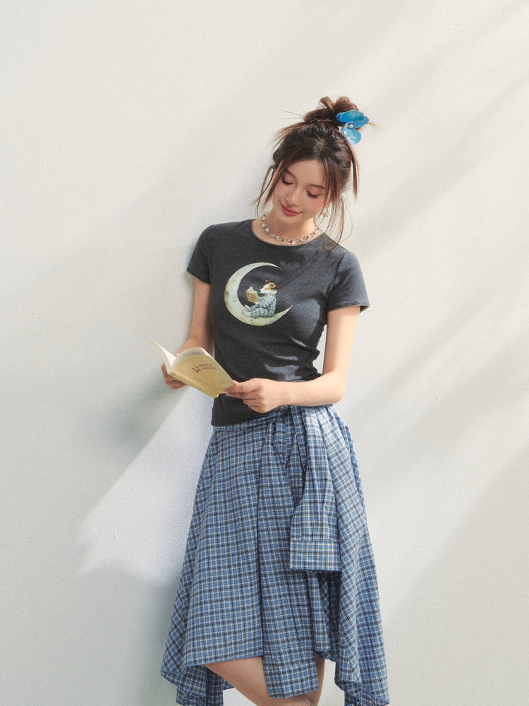 Grey Printed Slim-Fit Knit T-Shirt - CHINASQUAD