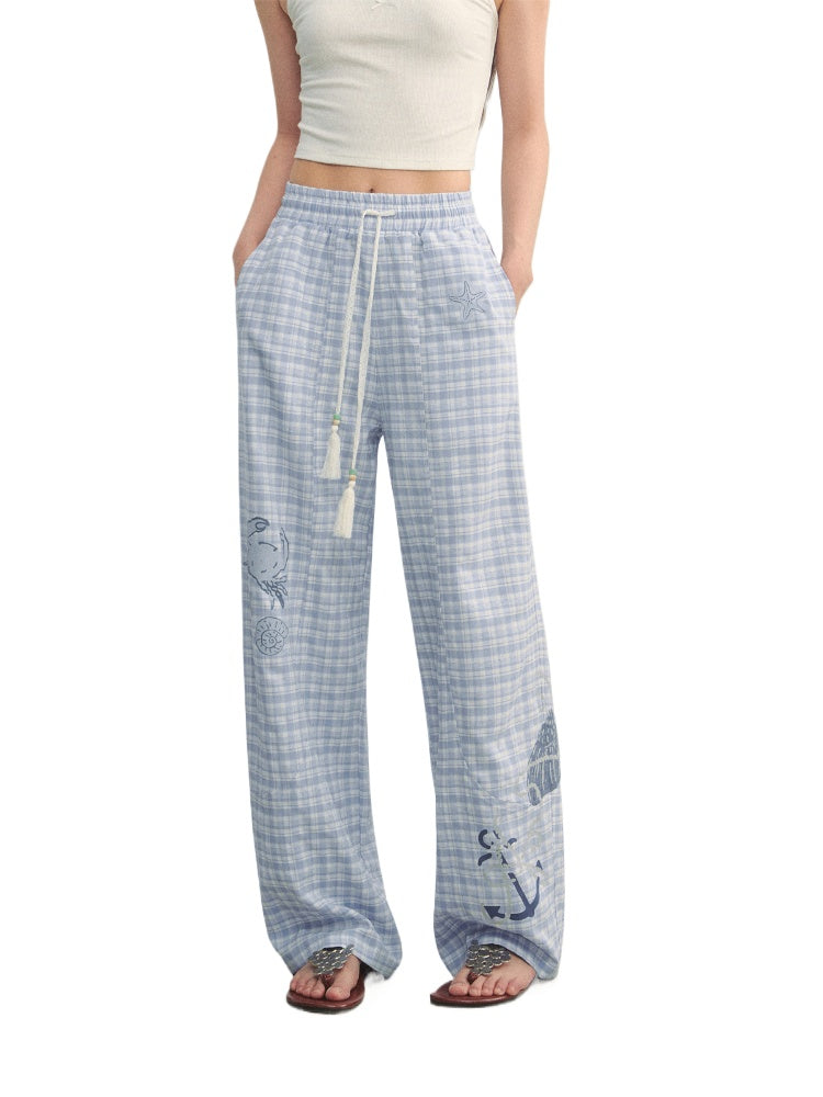 Checkered Print High-Waist Tie Pants - CHINASQUAD