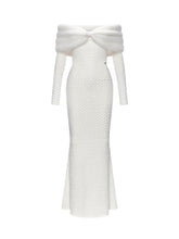 Off-Shoulder Fur Collar Feather Yarn Dress - CHINASQUAD