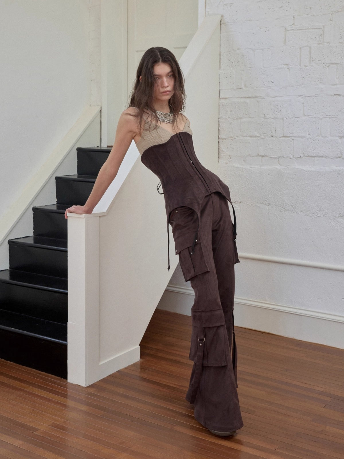 Suede-Effect Lace-Up Belt Corset