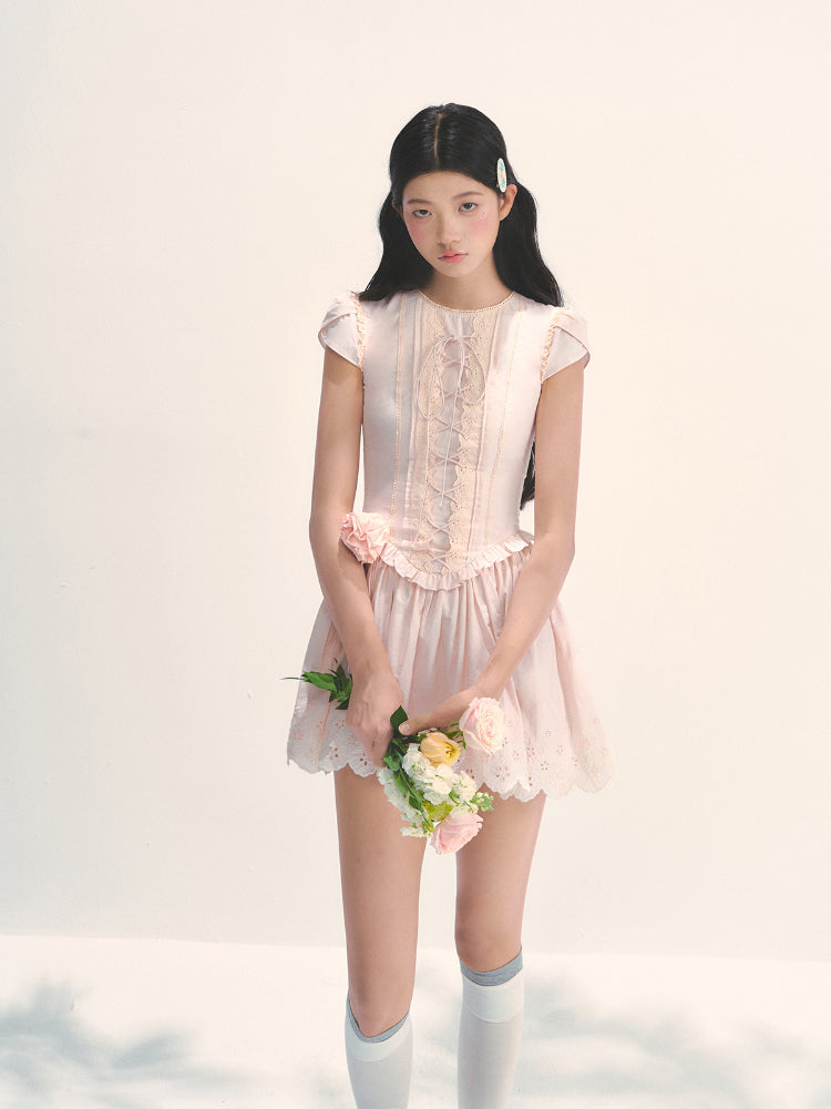 Pink Embroidered Waist - cinched Dress - CHINASQUAD