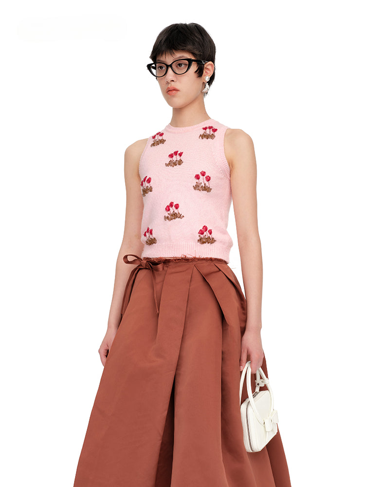 Pink & Blue Embroidered Knit Vest - CHINASQUAD