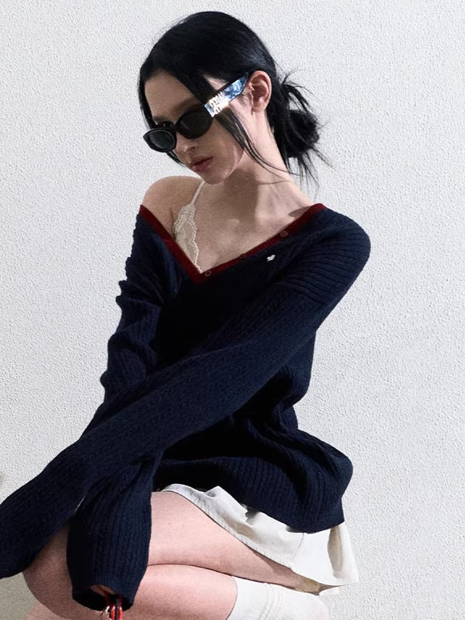 Ribbed Cable-Knit Wool-Blend V-Neck Top