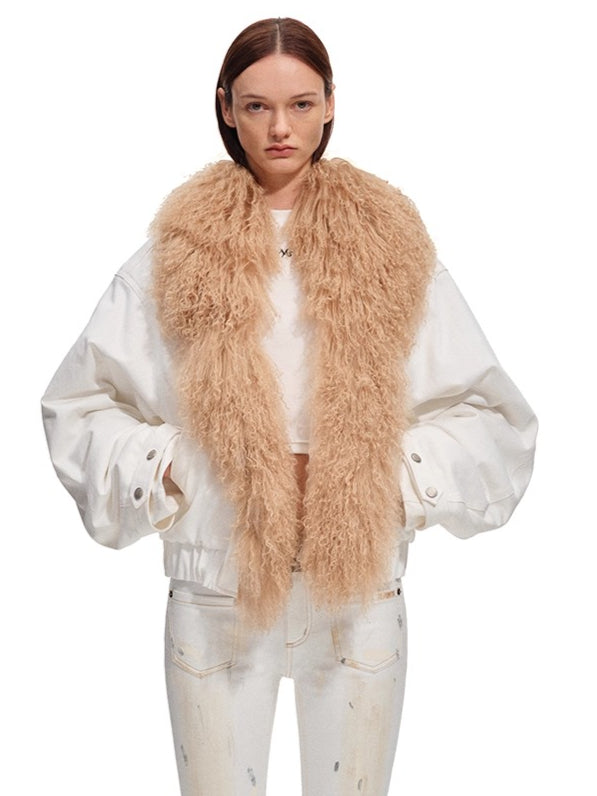 Polar Shearling Collar Denim Down Jacket