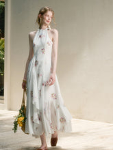 Halter Neck Printed Square Scarf Long Dress - CHINASQUAD